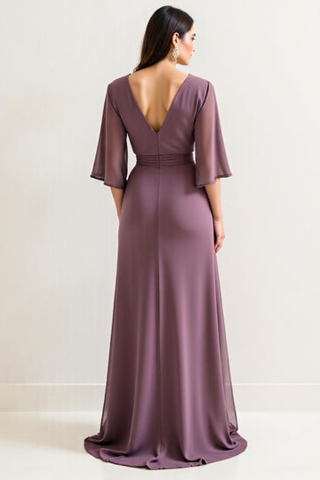 Purple Chiffon Long Mother of the Bride Dress with Slit
